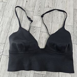 Free People Intimately Black Bralette Crop Top Size Small Vneck Satin Bra
